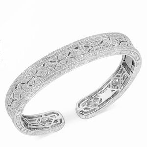 Set Of Diamond Bangle Cuff Bracelets Set In Sterling Silver